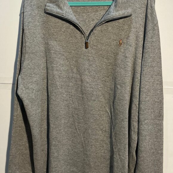 Polo Ralph Lauren Jumper Mens XXL Grey Half Zip Pullover Sweater Estate Rib Pony - Picture 1 of 4